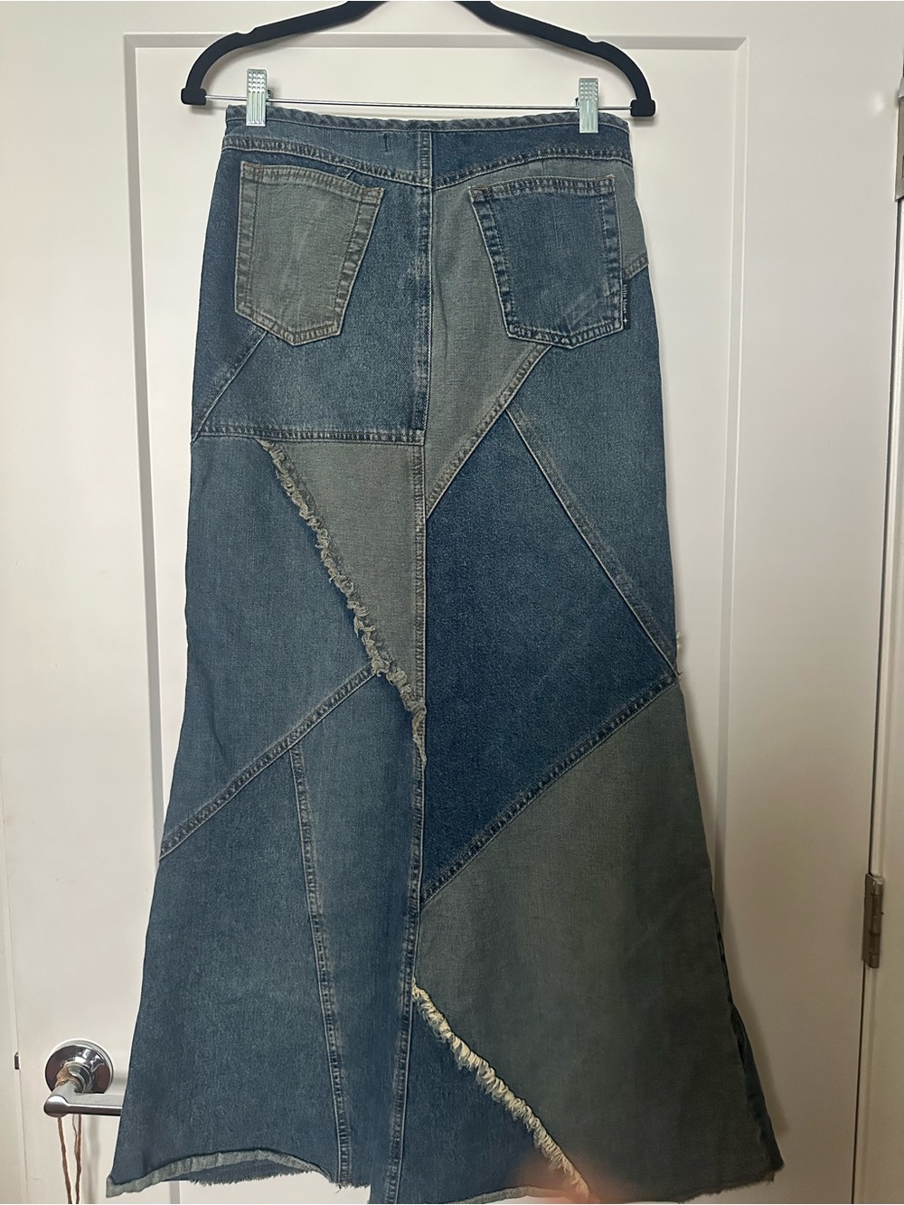 Patchwork Dark Blue Denim Maxi Skirt - Women Jeans